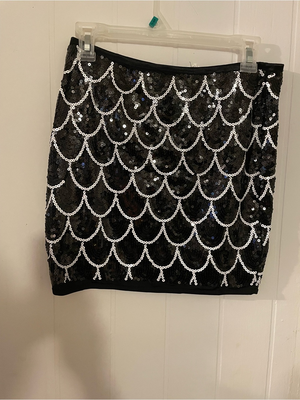 Christina Black Sequin Scallop Mini Skirt